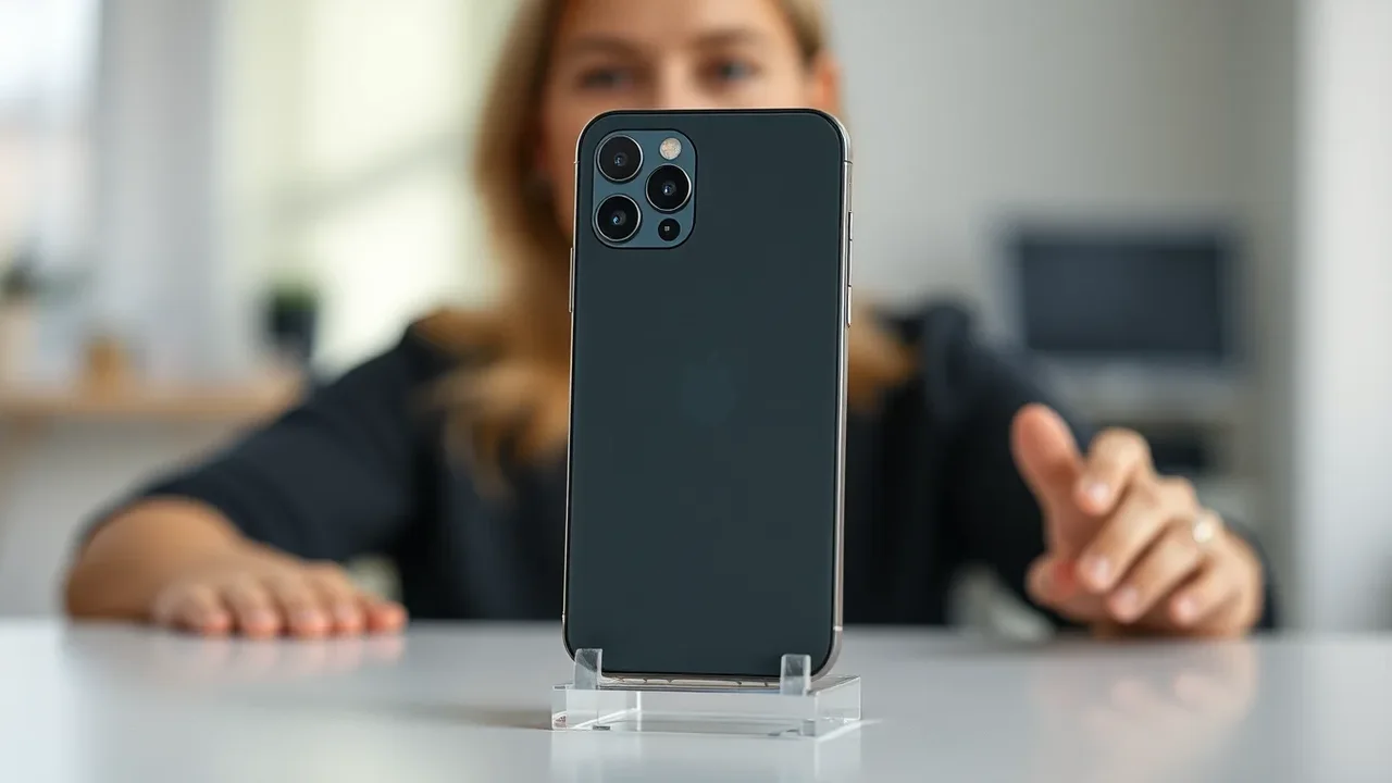 Europeisk kvinna kontrollerar den bakre kameran på en iPhone