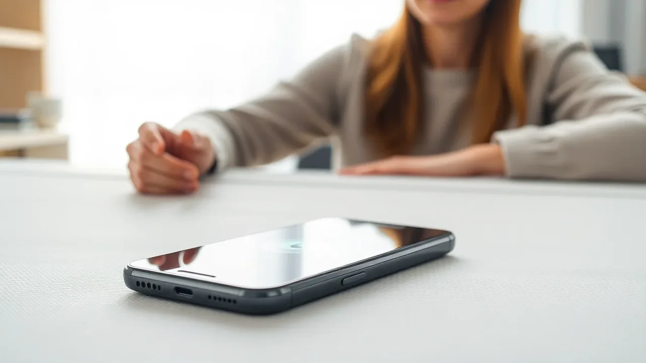 Europeisk kvinna kontrollerar vibrationer och notiser på sin iPhone