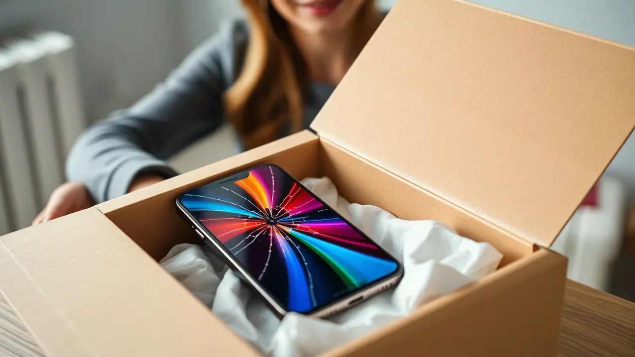 Europeisk kvinna förbereder en iPhone med skärmskada för säkert inskick