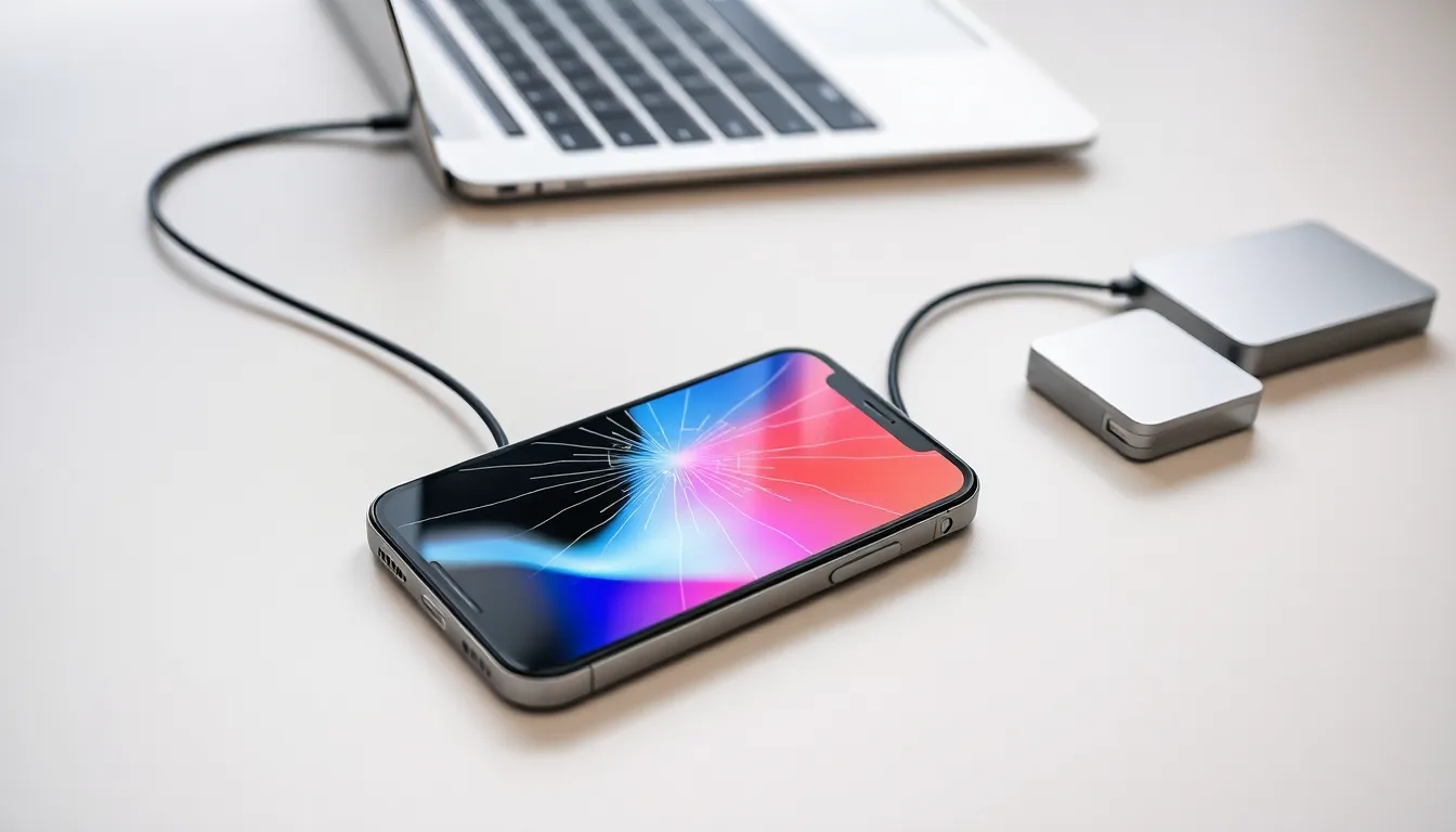 Sprucken iPhone ansluten till dator och lagringsenheter inför säkerhetskopiering