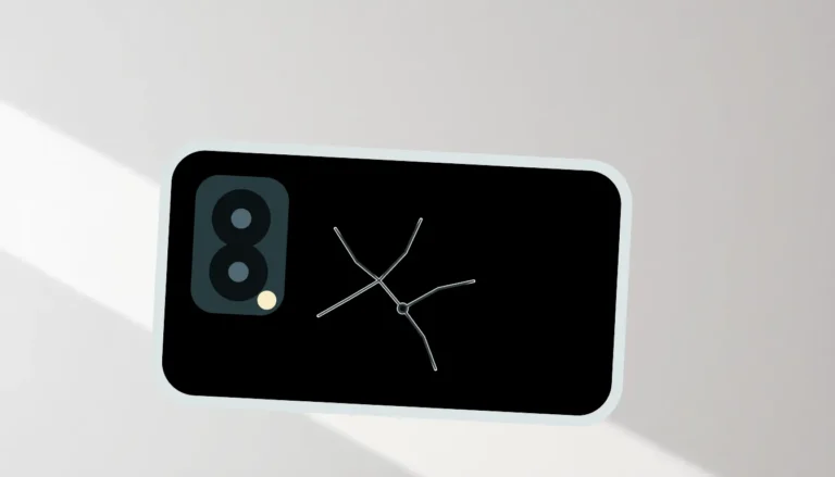 Illustrerad iPhone-baksida med sprucket glas för säker första kontroll