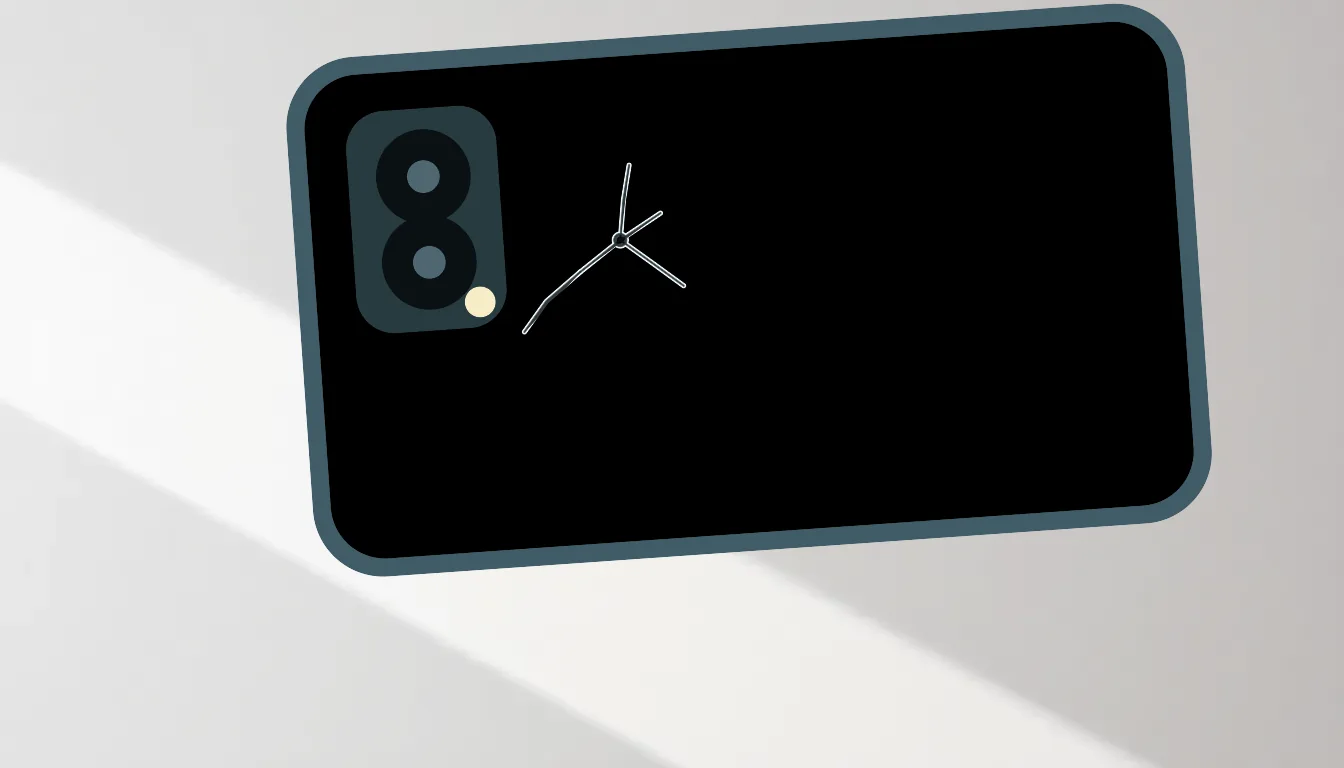 Illustrerad iPhone-baksida med spricka nära kameramodulen