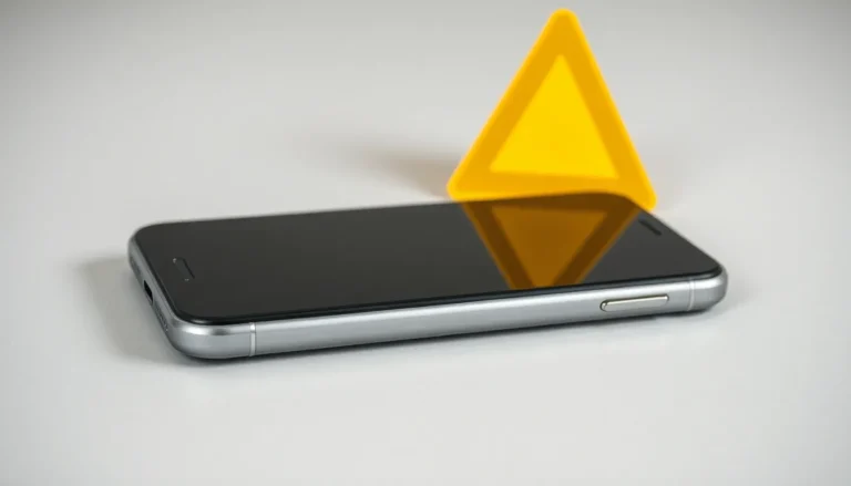 Avstängd iPhone med gul varningssymbol vid misstänkt svullet batteri