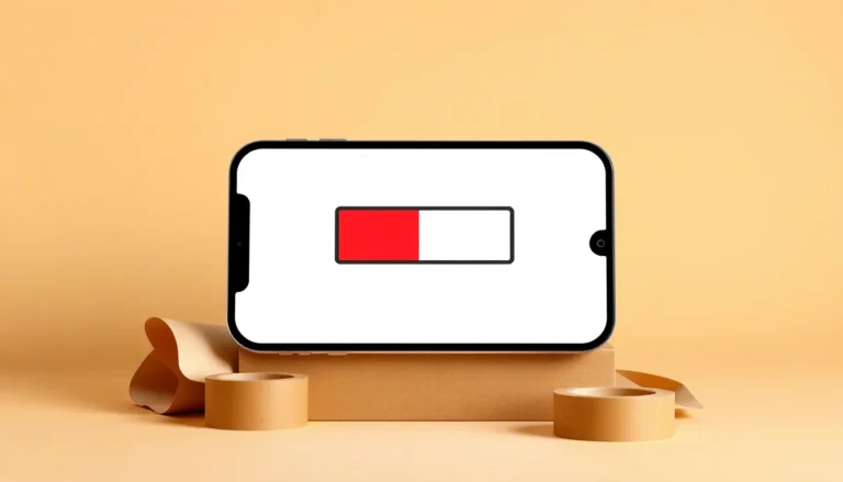 iPhone 11 med låg batterinivå framför emballage för inskick
