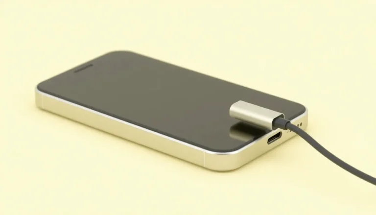 iPhone 11 Pro Max med synlig laddkontakt och frånkopplad laddkabel