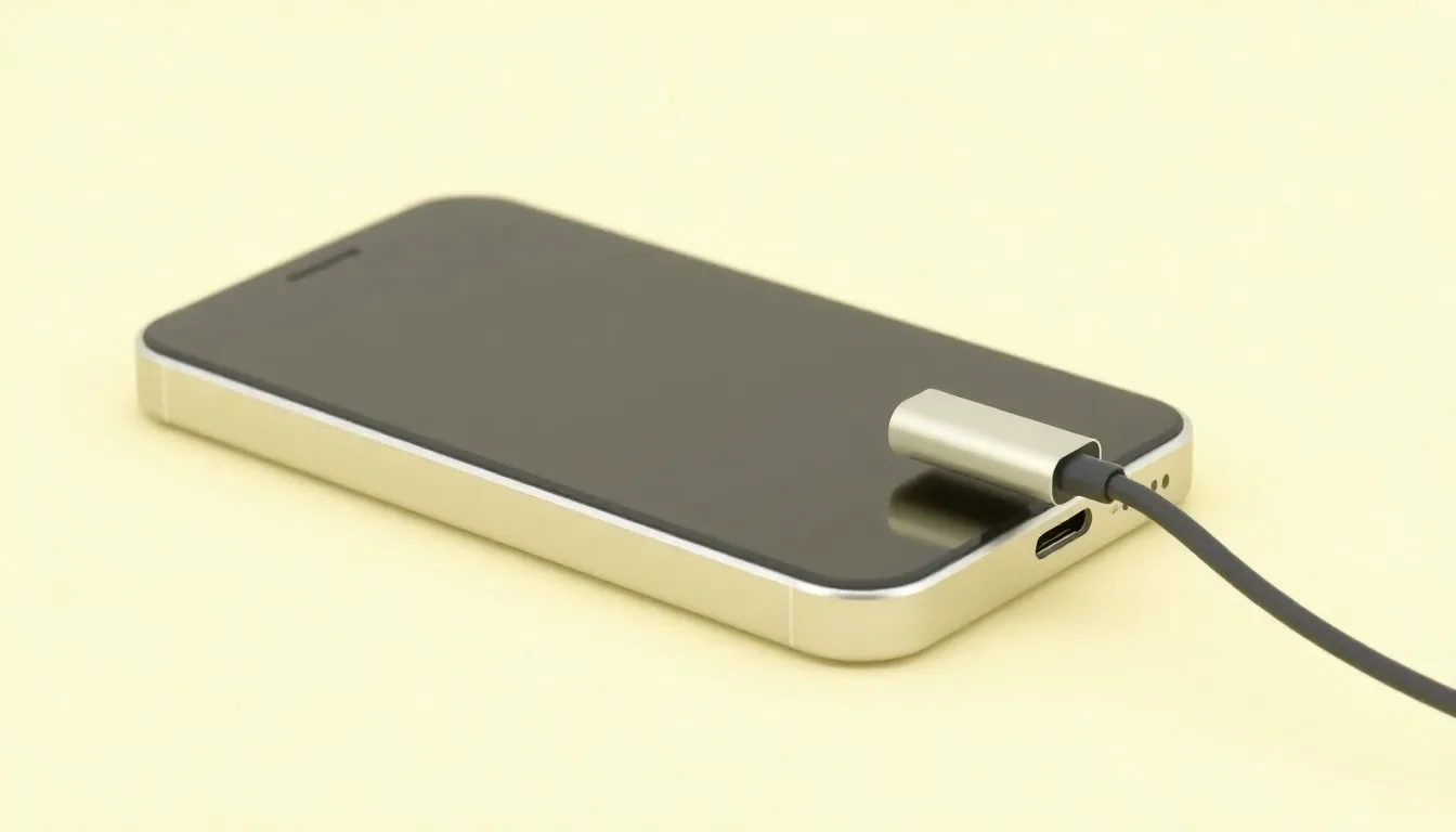 iPhone 11 Pro Max med synlig laddkontakt och frånkopplad laddkabel