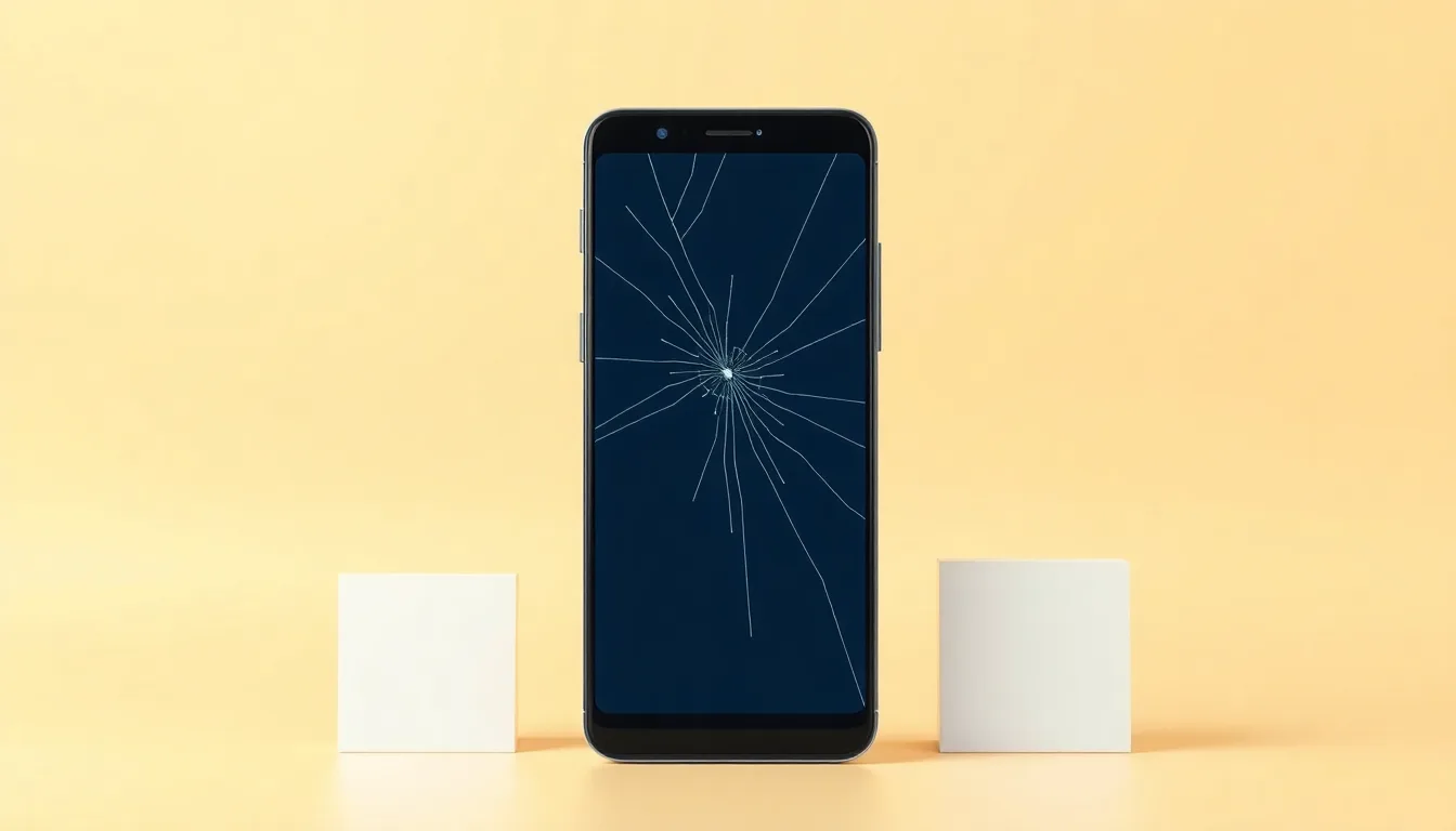 iPhone 11 Pro Max med tydligt sprucken skärm inför jämförelse av skärmbyte