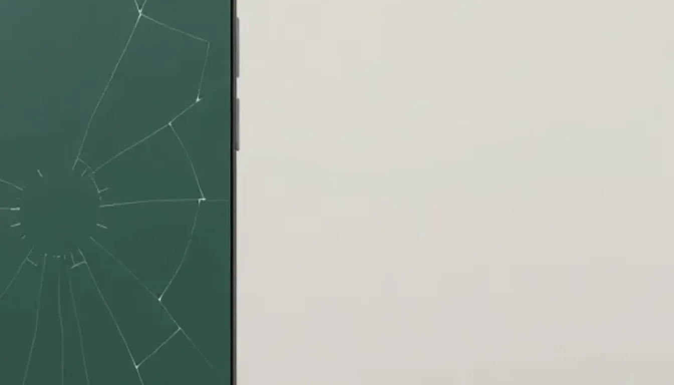 Närbild av sprucket mörkgrönt baksidesglas på iPhone 12