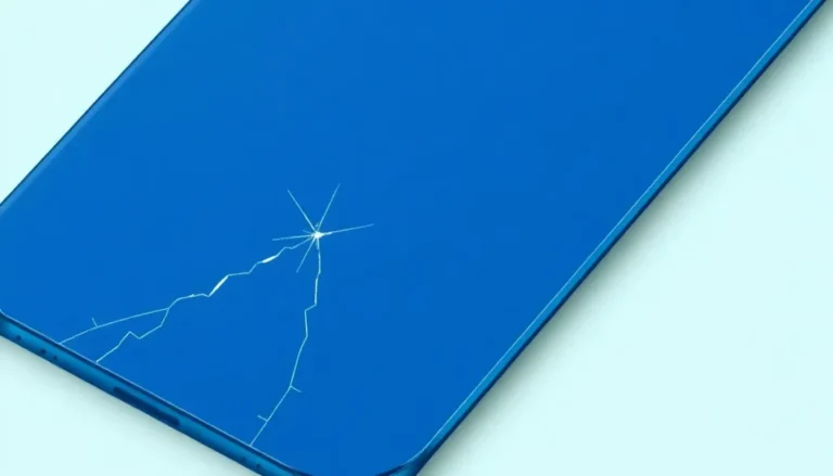 Närbild av sprucket blått baksidesglas på iPhone 12 mini