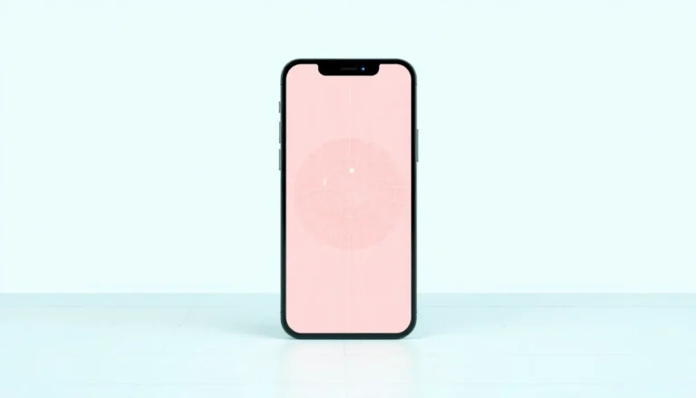 Frontvänd telefon med sprucken rosa skärm mot ljus mintgrön bakgrund
