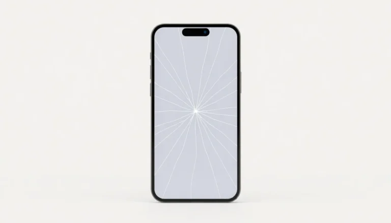 iPhone 12 med tydligt sprucken skärm inför prisjämförelse av skärmbyte