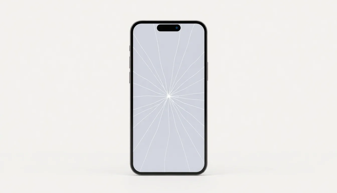 iPhone 12 med tydligt sprucken skärm inför prisjämförelse av skärmbyte