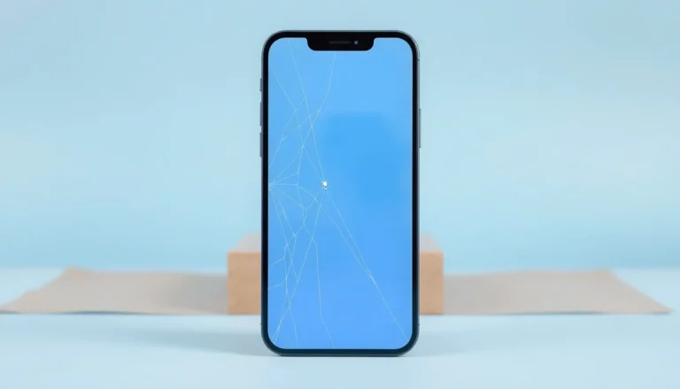 iPhone 14 med sprucken skärm inför inskick för skärmbyte