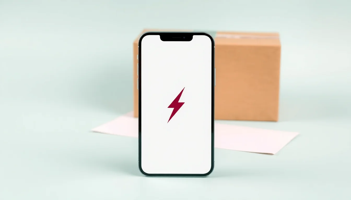 iPhone 13 Pro med laddningssymbol framför emballage för inskick
