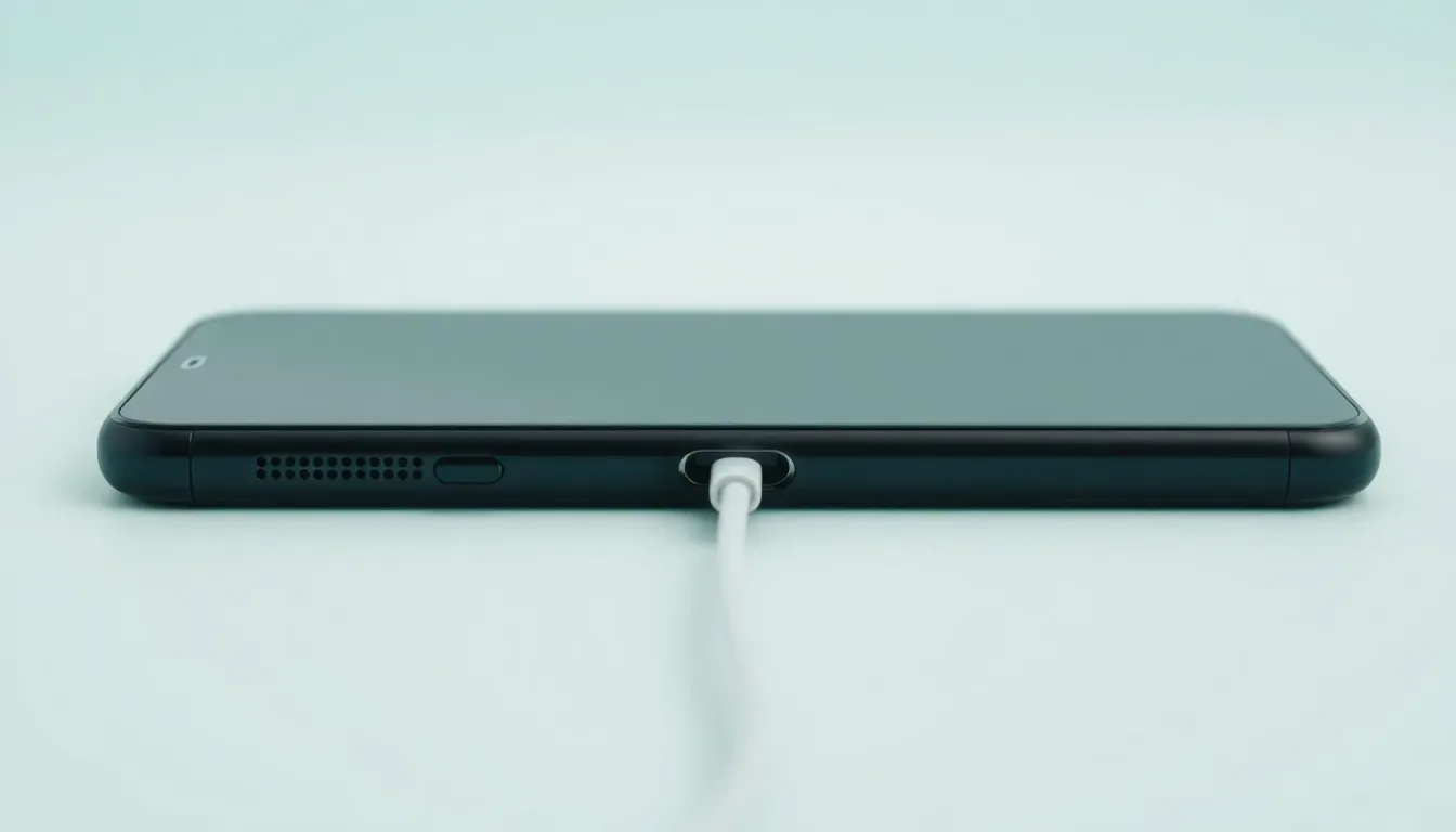 iPhone 12 med laddkabel och synlig laddkontakt inför prisjämförelse